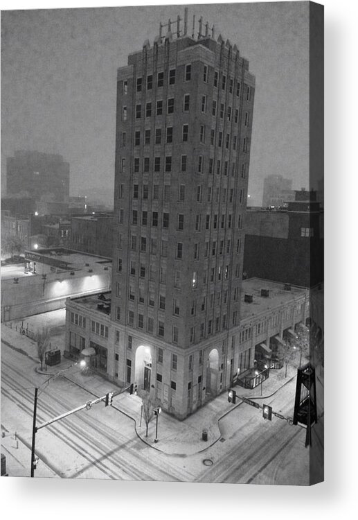 Huntsville Acrylic Print featuring the photograph Times Building in the Snow by Carole Foret