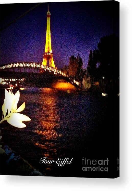Tour Eiffel Acrylic Print featuring the mixed media Tour Eiffel at night by Lauren Serene