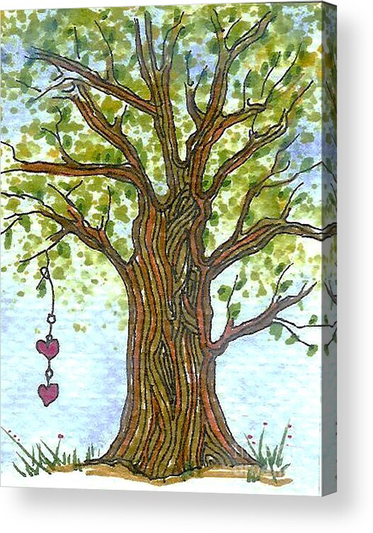 Tree Acrylic Print featuring the mixed media Tree with hearts by Ruth Dailey