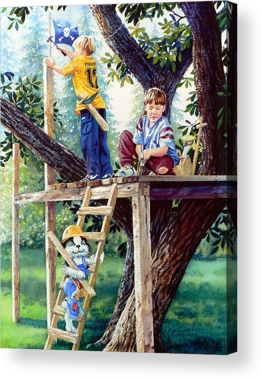 Kids Dog Treehouse Print Acrylic Print featuring the painting Treehouse Magic by Hanne Lore Koehler