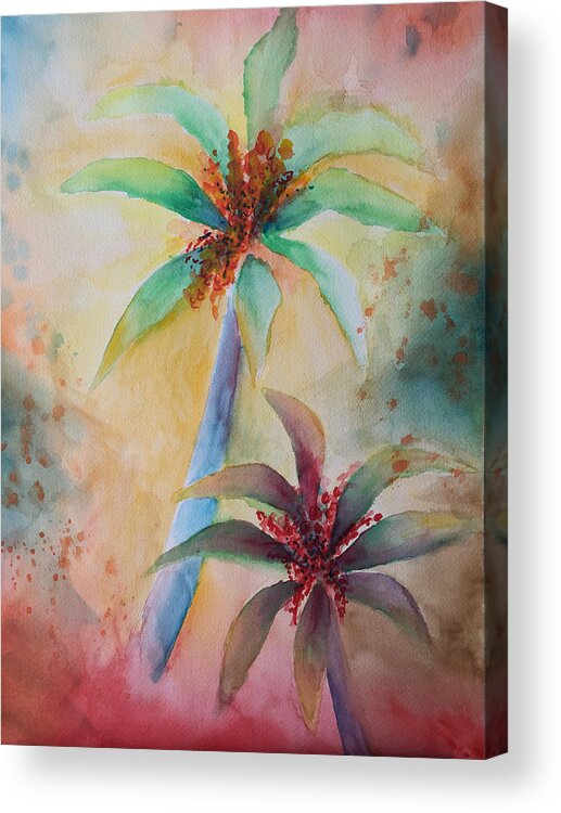 Red Acrylic Print featuring the painting Tropical Image by Karin Eisermann