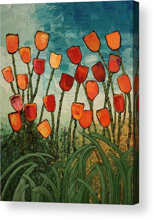 Red Acrylic Print featuring the painting Tulips by Linda Bailey