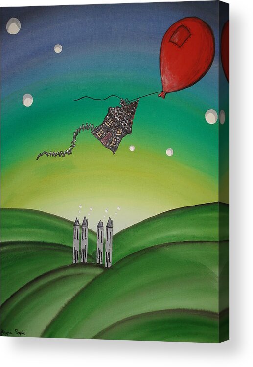 Balloon Acrylic Print featuring the painting Up up and away by Krystyna Spink
