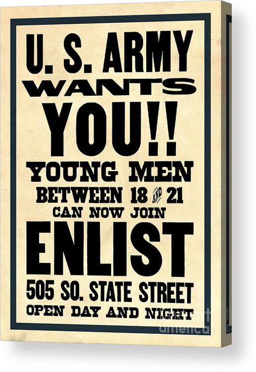 U.s.a. Acrylic Print featuring the digital art U.S. Army Wants You by God and Country Prints