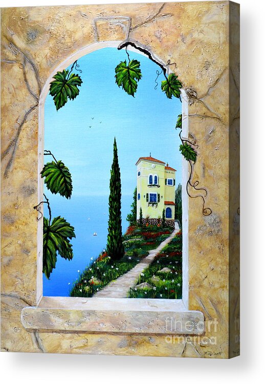 Villa Acrylic Print featuring the painting Villa by the Sea by Mary Scott