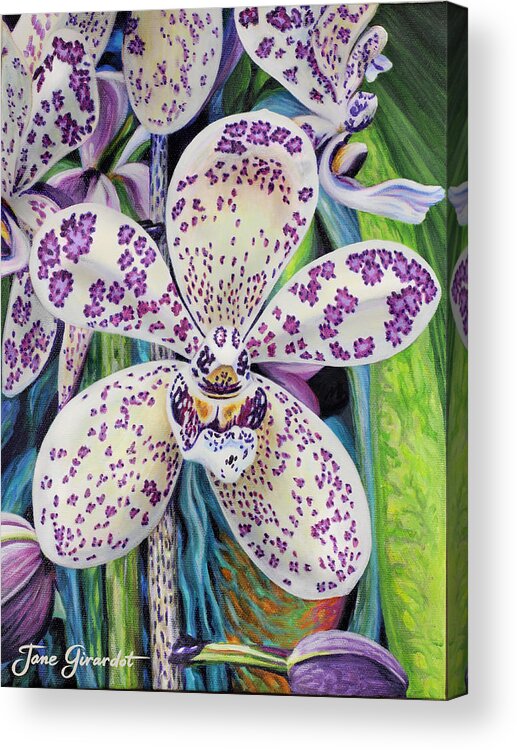 Flower Acrylic Print featuring the painting Violet Dotted Orchid by Jane Girardot