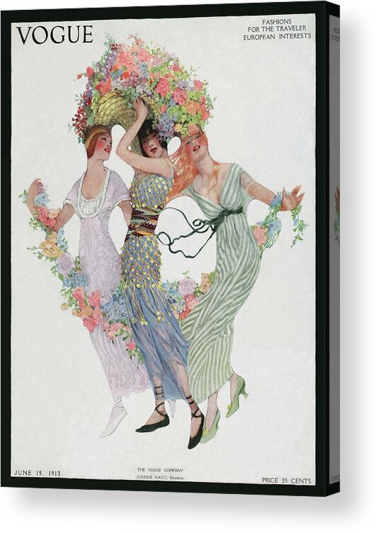 Illustration Acrylic Print featuring the photograph Vogue Cover Featuring Three Women With Flowers by Sarah Stilwell Weber