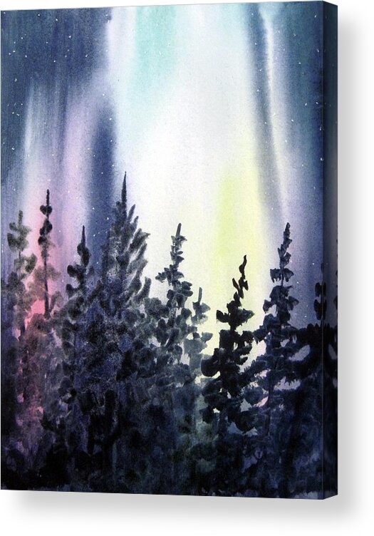 Northern Lights Painting Acrylic Print featuring the painting Waiting for Maine 1 by Pamela Lee
