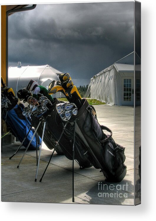 Chambers Bay Acrylic Print featuring the photograph Waiting Out The Rain - Chambers Bay Golf Course by Chris Anderson