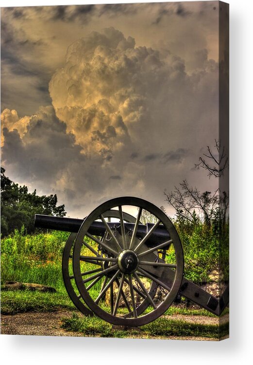 Civil War Acrylic Print featuring the photograph War Thunder - The Clouds of War 2A - 4th New York Independent Battery Above Devils Den Gettysburg by Michael Mazaika