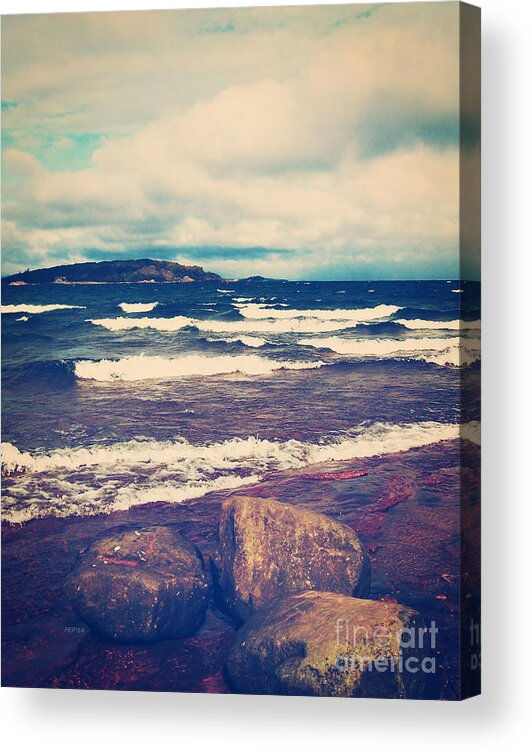 Lake Superior Acrylic Print featuring the digital art Waves On Lake Superior by Phil Perkins