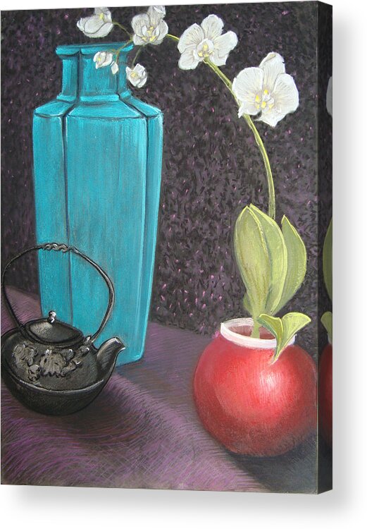 Still Life Acrylic Print featuring the pastel White Orchid by Karen Coggeshall
