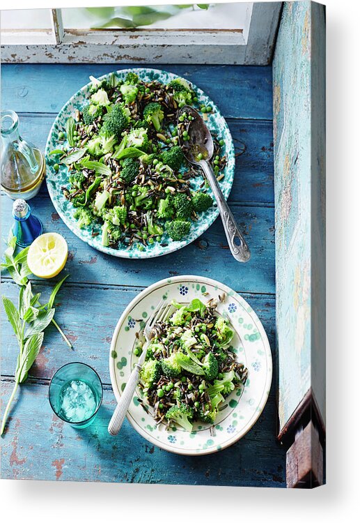 Broccoli Acrylic Print featuring the photograph Wild Rice, Pea And Broccoli Salad by Brett Stevens