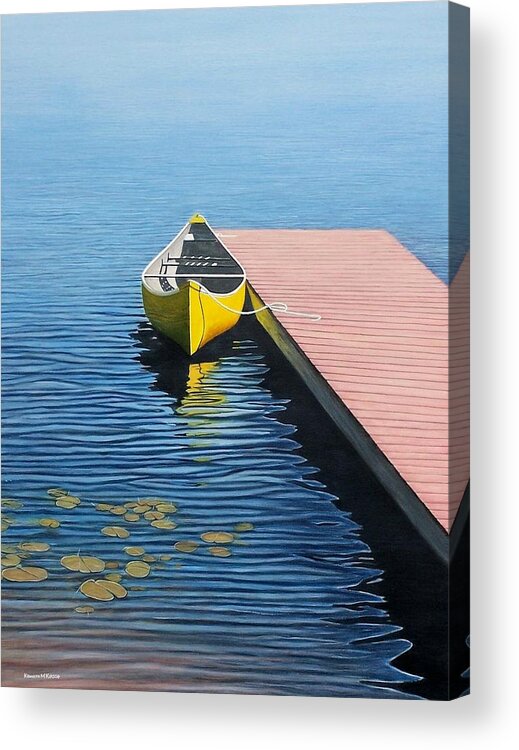 Landscape Paintings Acrylic Print featuring the painting Yellow Canoe by Kenneth M Kirsch