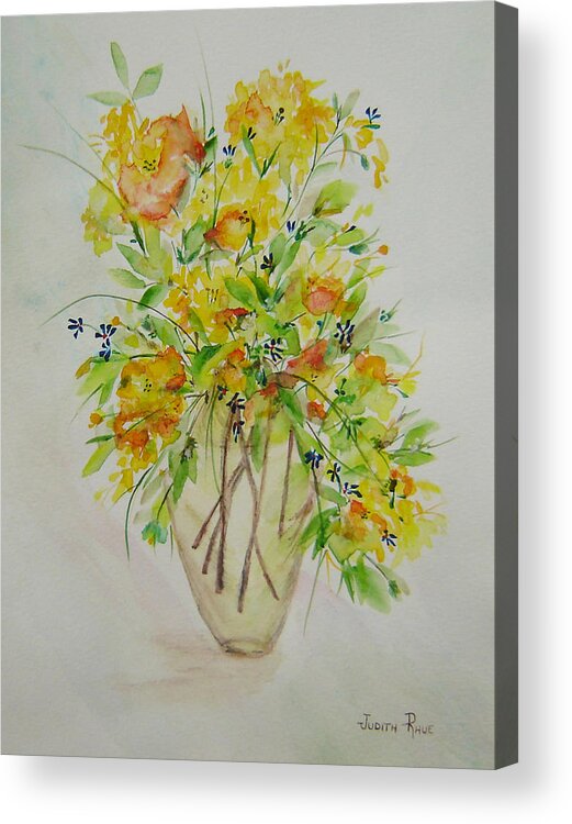 Watercolor Acrylic Print featuring the painting Yellow Flowers by Judith Rhue