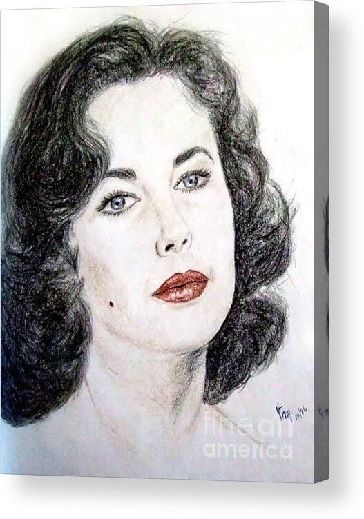 Liz Taylor Acrylic Print featuring the drawing Young Liz Taylor Portrait by Jim Fitzpatrick