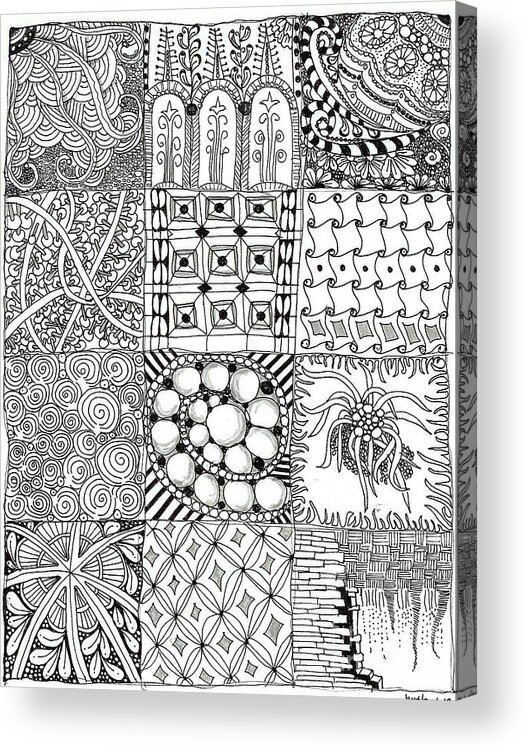 Zentangles Acrylic Print featuring the mixed media Zentangle Patchwork by Ruth Dailey