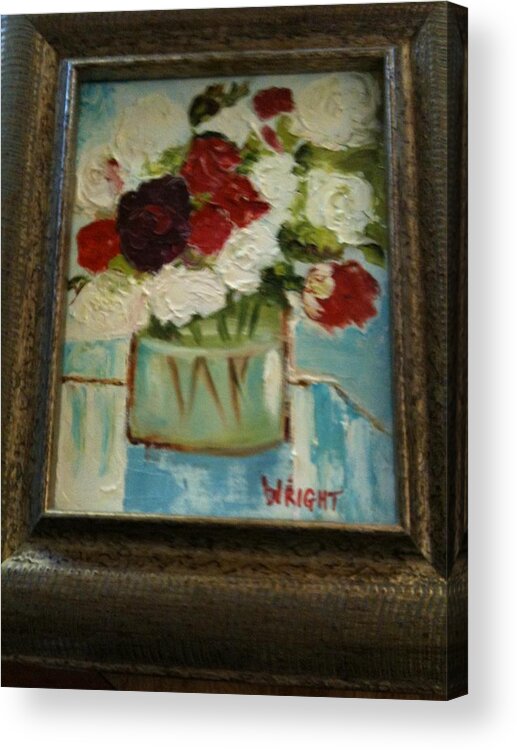 Abstract Flowers With Frame.  Acrylic Print featuring the painting Abstract #1 by Teresa Wright