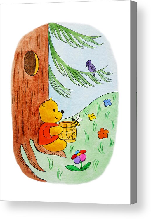 Winnie-the-pooh Acrylic Print featuring the painting Winnie The Pooh and His Lunch #2 by Irina Sztukowski