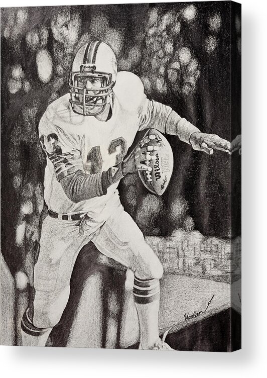 Dan Marino Acrylic Print featuring the drawing 13 by Mike Haslam