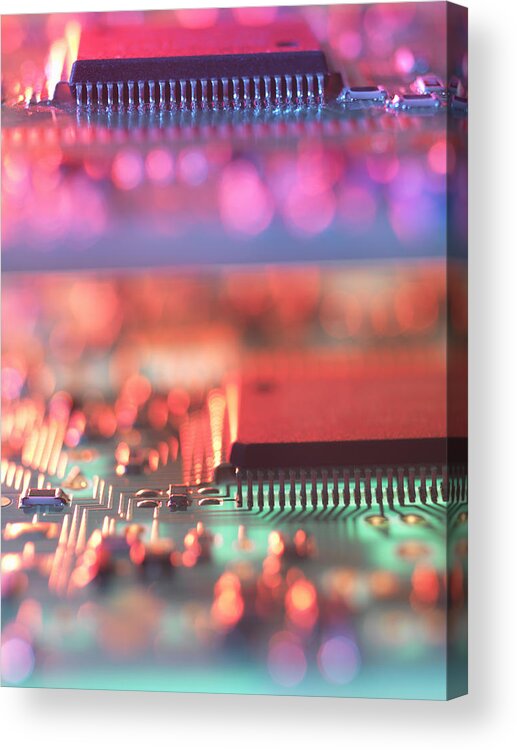 Vertical Acrylic Print featuring the photograph Close Up Of Colorful Circuit Board #2 by Cultura Science/Rafe Swan