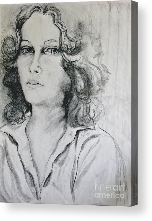 Portrait Acrylic Print featuring the drawing A Look Within by Rory Siegel