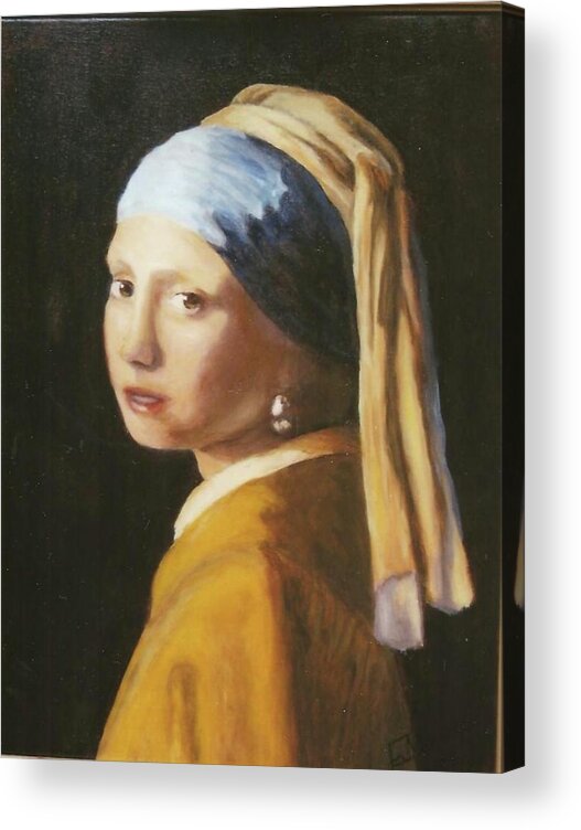 Vermeer Acrylic Print featuring the painting after Vermeer's Girl with a Pearl Earring by Edward Merrell