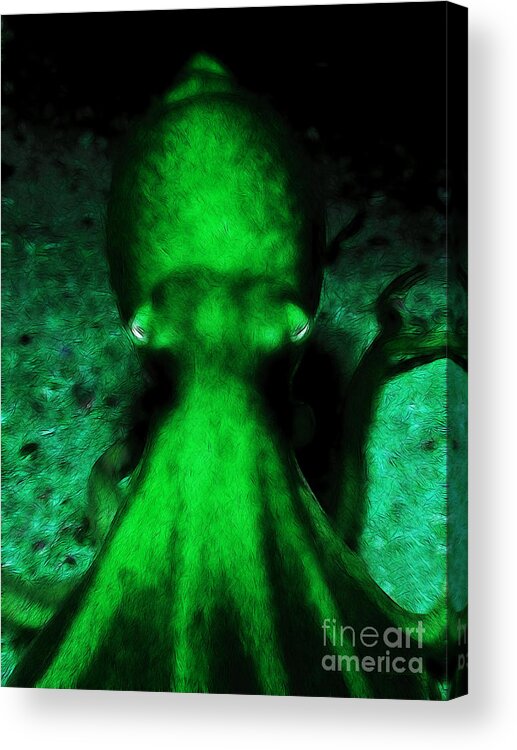 Octopus Acrylic Print featuring the photograph Creatures of The Deep - The Octopus - v4 - Green by Wingsdomain Art and Photography