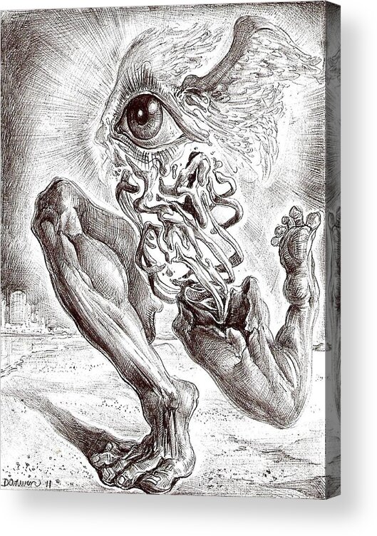 Surrealism Acrylic Print featuring the drawing Escape from objective reality by Darwin Leon