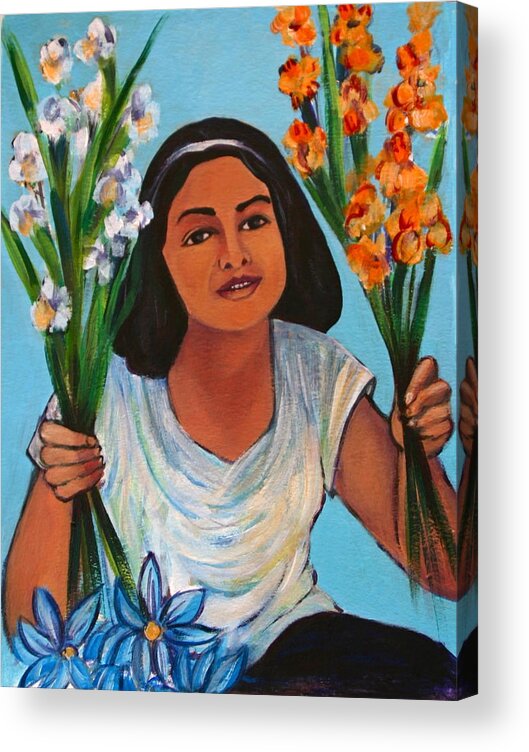 Portrait Acrylic Print featuring the painting Flower Girl-Day of the Dead by Susan Santiago