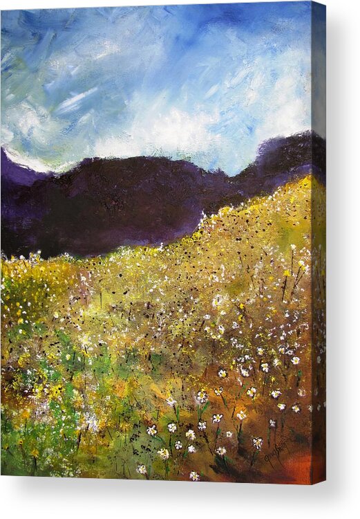 Mountains Acrylic Print featuring the painting High Field of Flowers by Gary Smith