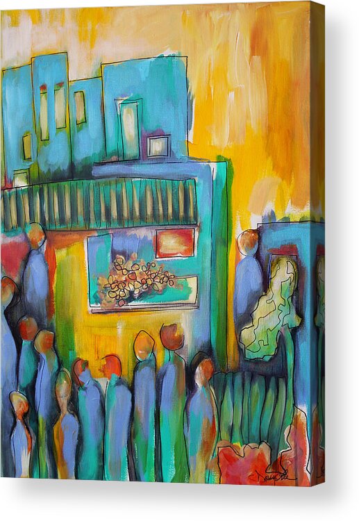 City Acrylic Print featuring the painting In Passing by Darcy Lee Saxton