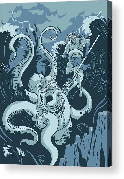 Sea Creature Acrylic Print featuring the digital art King Neptune by Michael Myers