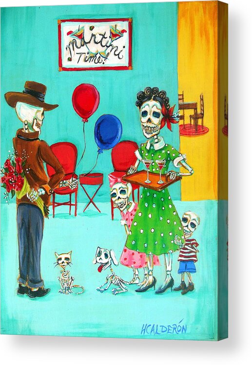 Day Of The Dead Acrylic Print featuring the painting Martini Time by Heather Calderon