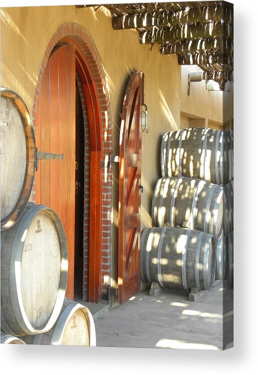 Wooden Acrylic Print featuring the photograph Open Vineyard Door by Peggy McDonald