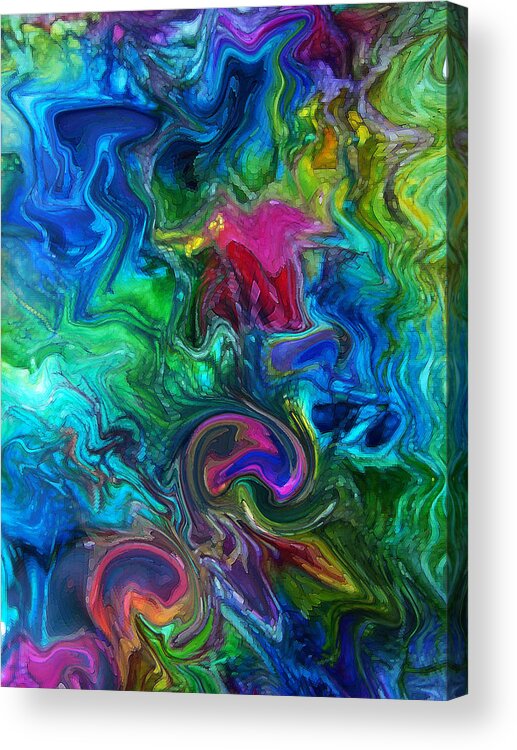 Mixed Media Acrylic Print featuring the painting Peacock Feather Abstract by Vijay Sharon Govender