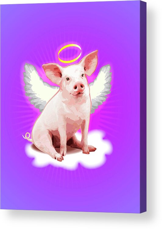 Vertical Acrylic Print featuring the digital art Pig With Wings And Halo by New Vision Technologies Inc