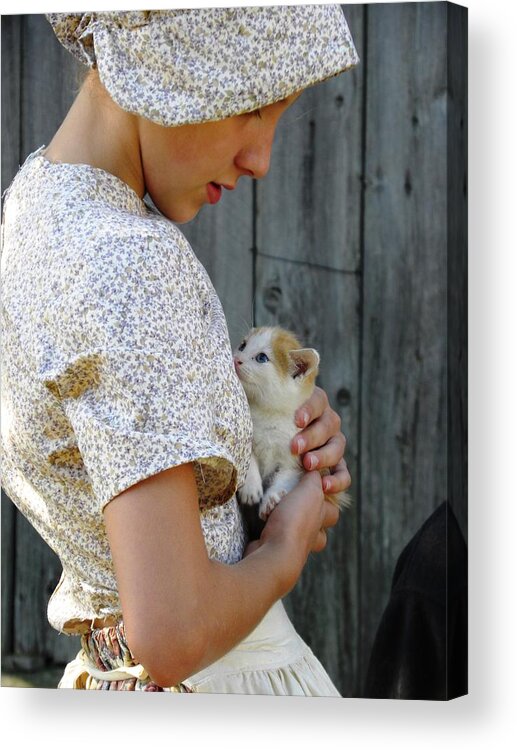 Pioneer Acrylic Print featuring the photograph Pioneer Girl with Kitten by Peggy McDonald