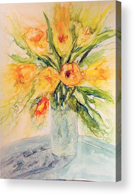 Tulips Acrylic Print featuring the painting Sunny Bouquet by Jo Smoley