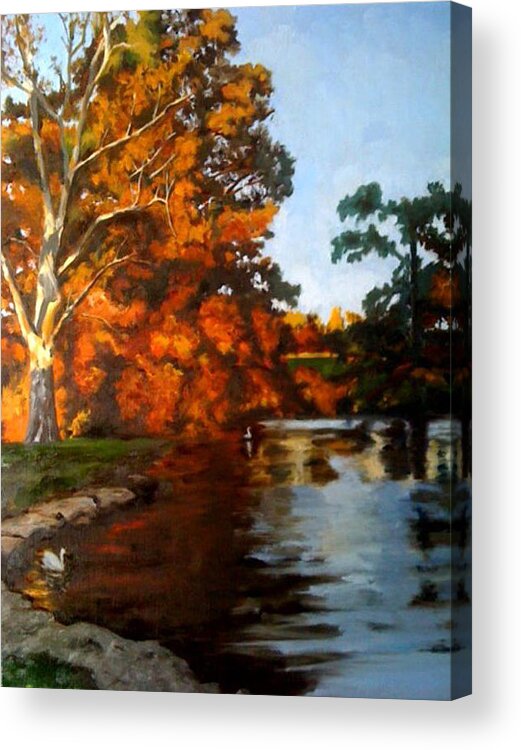 Water Acrylic Print featuring the painting The Duck Pond by Sylvia Miller