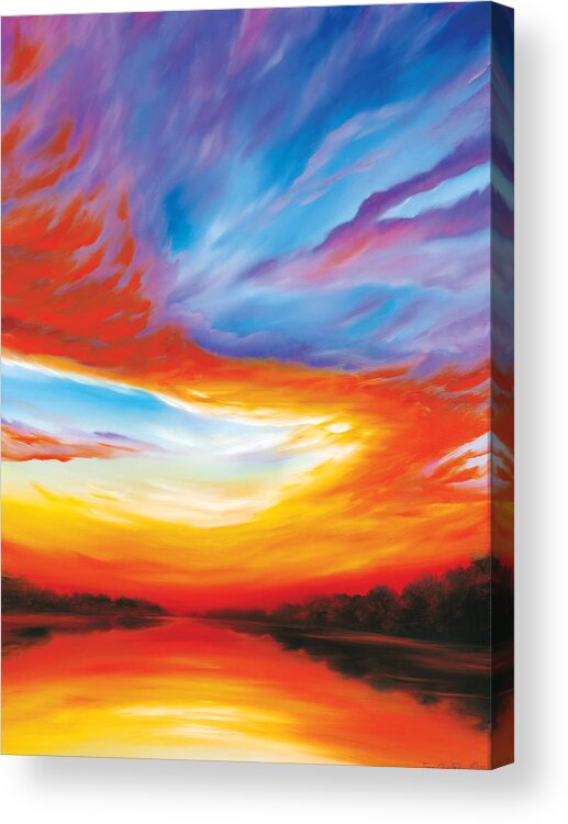 Sunrise; Sunset; Power; Glory; Cloudscape; Skyscape; Purple; Red; Blue; Stunning; Landscape; James C. Hill; James Christopher Hill; Jameshillgallery.com; Ocean; Lakes; Genesis; Creation; Quantom; Singularity Acrylic Print featuring the painting The Seventh Day by James Hill