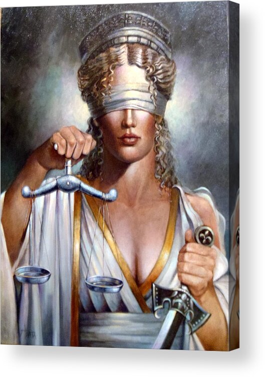 Lady Justice Acrylic Print featuring the painting The Sword and Scales of Justice by Geraldine Arata