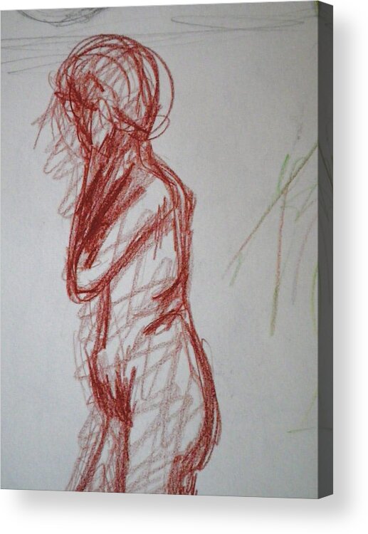 Woman Acrylic Print featuring the drawing Thinking - Life Drawing by Anna Ruzsan