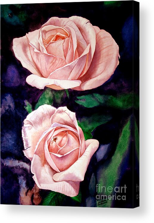 Rose Acrylic Print featuring the painting Two Roses by Christopher Shellhammer