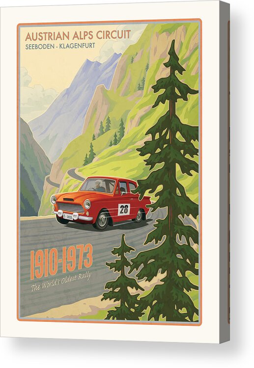 Rally Acrylic Print featuring the digital art Vintage Austrian Rally Poster by Mitch Frey