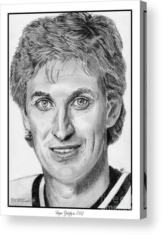 Wayne Gretzky Acrylic Print featuring the drawing Wayne Gretzky in 1992 by J McCombie