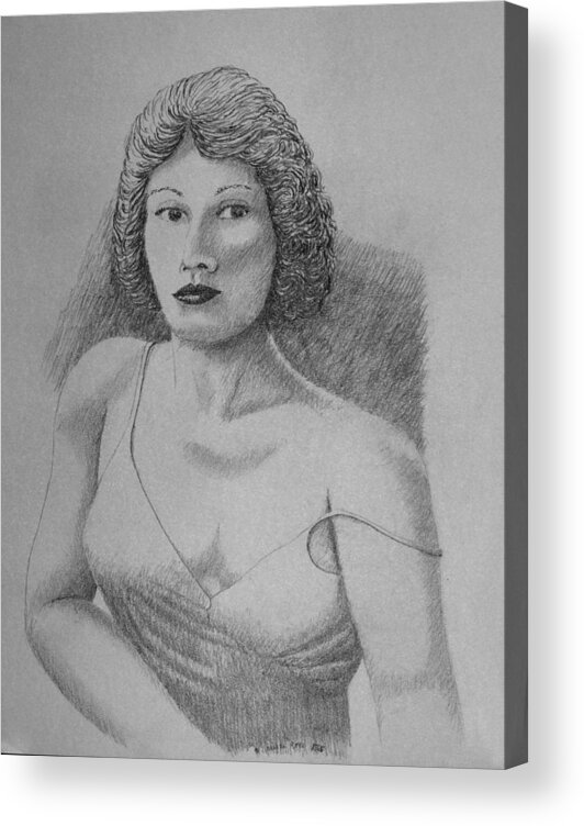 Portrait Acrylic Print featuring the drawing Woman With Strap Off Shoulder by Daniel Reed