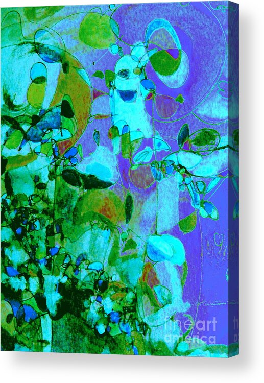 Digital Watercolor Abstract Painting Acrylic Print featuring the digital art Birds and Flowers #1 by Nancy Kane Chapman