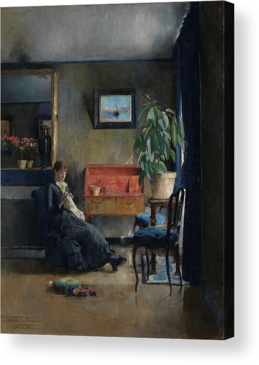 Harriet Backer Acrylic Print featuring the painting Blue interior by Harriet Backer