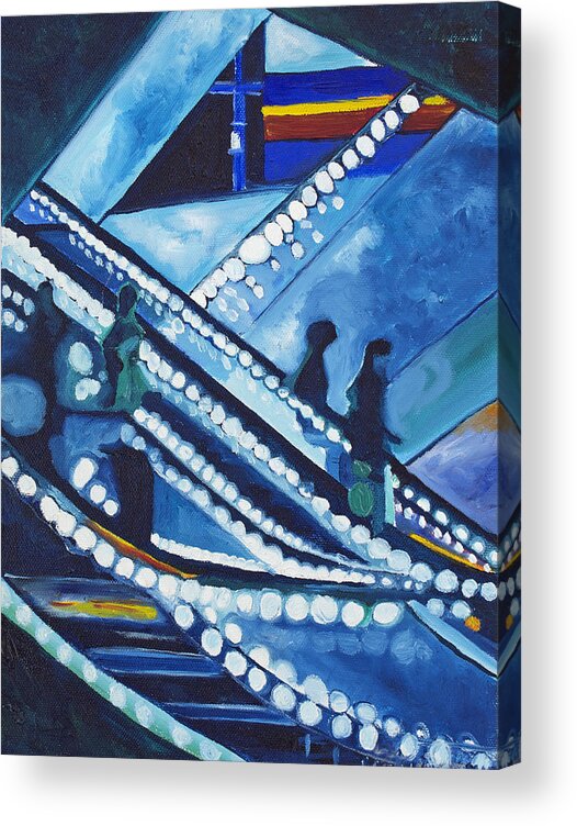 Night Scenes Acrylic Print featuring the painting Escalator Lights by Patricia Arroyo